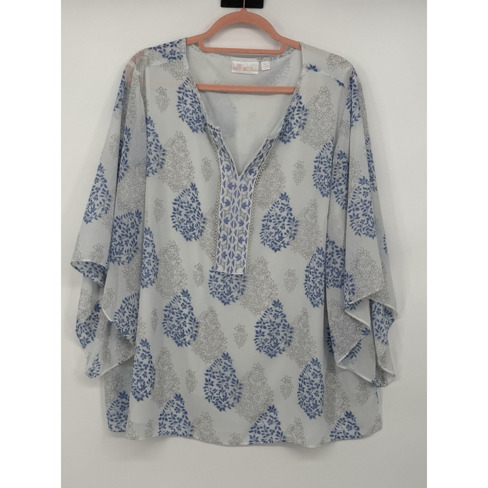 Belle by Kim Gravel Women's Top Vneck Floral Pattern XL